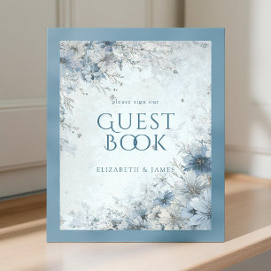 Dusty Blue Silver Rose Wedding Guest Book Sign Fotodruck