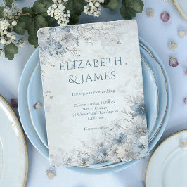 Dusty Blue Silver Rose Winter Floral Wedding Einladung