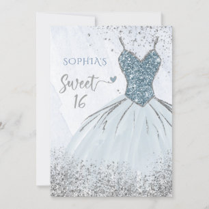 Dusty Blue Silver Sparkle Dress Sweet 16 Geburtsta Einladung