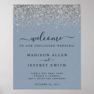 Dusty Blue & Silver Unplugged Wedding Welcome Poster