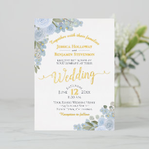 Dusty Blue & Silver Watercolor Floral Boho Wedding Folieneinladung