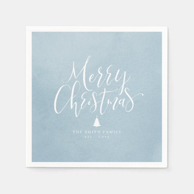 Dusty Blue Simple Calligraphy Frohe Weihnachten Serviette (Vorderseite)