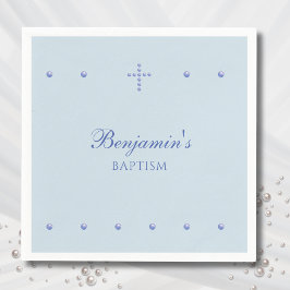 Dusty Blue Simple Cross Christian Baptism Serviette