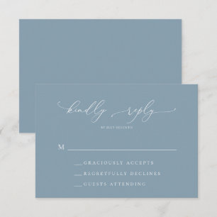 Dusty Blue Simple Elegant 1 Wedding RSVP Card Karte