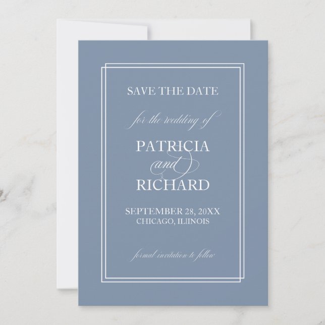 Dusty Blue Simple Elegant Save the Date Einladung (Vorderseite)
