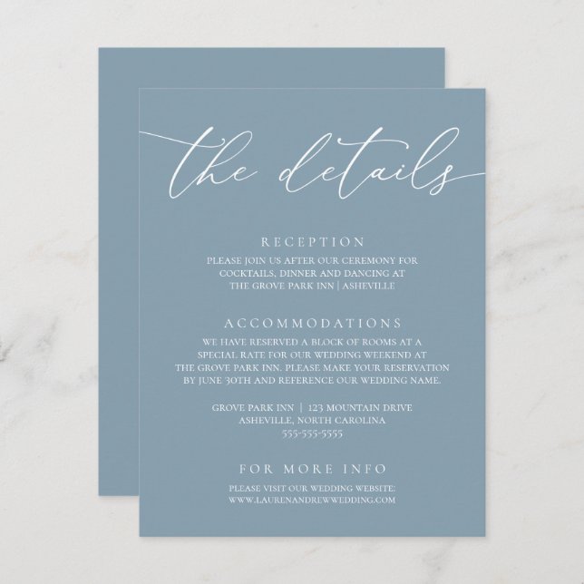 Dusty Blue Simple Elegant Wedding 1 Enclosure Card Begleitkarte (Vorne/Hinten)