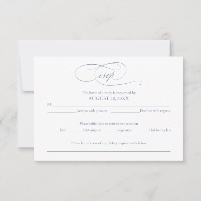 Dusty Blue Simple Elegant Wedding RSVP Card (Vorderseite)