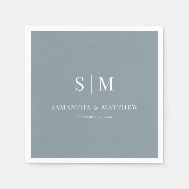 Dusty Blue Simple Elegante Couple Initials Wedding Serviette (Vorderseite)