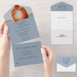 Dusty Blue Simple Elegante Foto Wedding All In One Einladung<br><div class="desc">Fügen Sie Ihr Lieblings-Foto oben auf diese staubigen, blau-weiß-dreifach gefalteten Hochzeitseinladungen hinzu, die Ihre Details in schicken Schriften in Sektionen und einer abnehmbaren RSVP-Karte enthalten, die Sie abschließen und zurückgeben können. **Vergessen Sie nicht, eine Briefmarke auf den RSVP-Kartenabschnitt zu legen. Der Live-Design-Service kann Ihnen bei Bedarf helfen, Ihr Design-Layout zu...</div>