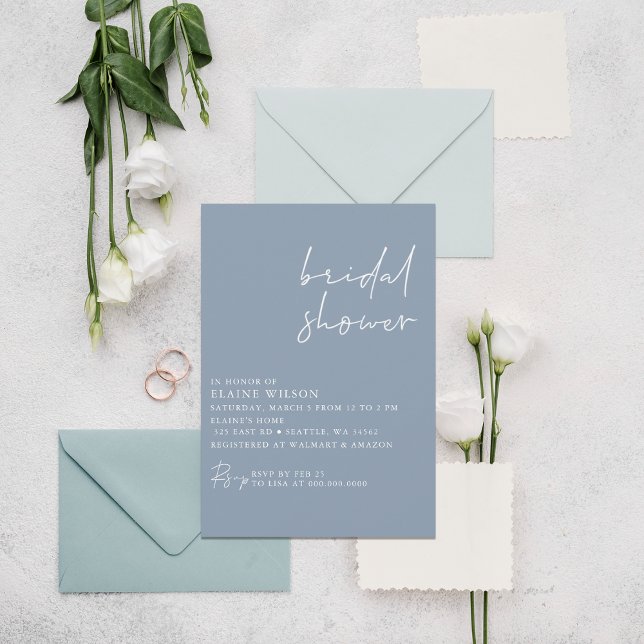 Dusty Blue Simple Elegante Modernes Brautparty Einladung (Dusty Blue Simple Elegant Modern Bridal Shower Invitation)
