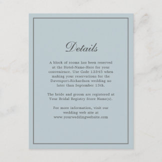 Dusty Blue Simple Elegante Wedding Details Begleitkarte