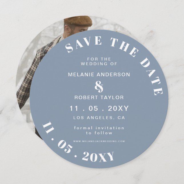 Dusty Blue Simple Foto Rette das Save the Date (Vorne/Hinten)