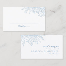 Dusty Blue Simple Hand Drawn Botanical Flat Platzkarte