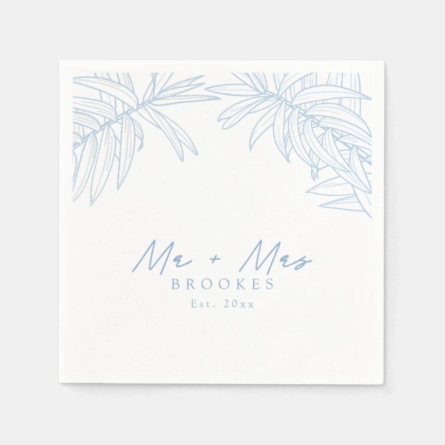 Dusty Blue Simple Hand Drawn botanisch Serviette (Vorderseite)