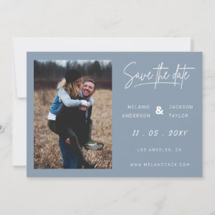 Dusty Blue Simple Handwriting Foto Save The Date