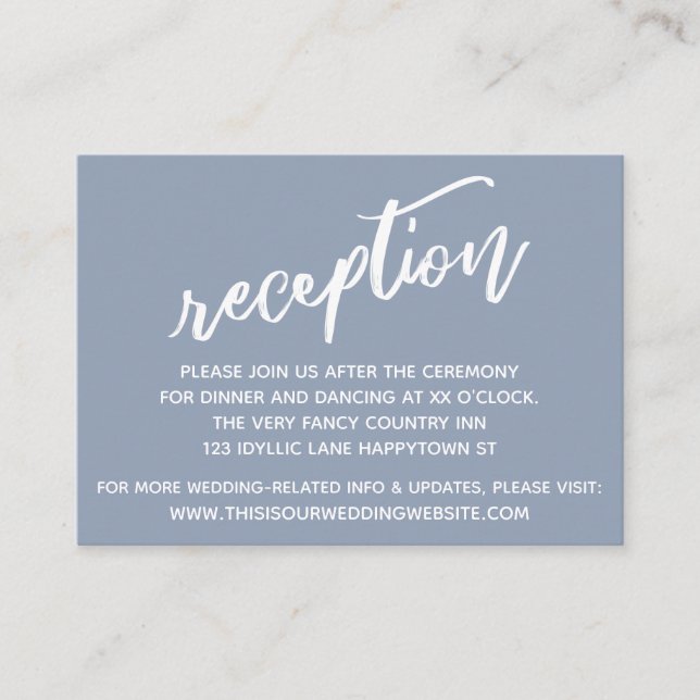 Dusty Blue Simple Handwriting Wedding Reception Begleitkarte (Vorderseite)