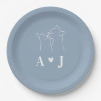 Dusty Blue Simple Minimalistisch Cat Monogram Wedd