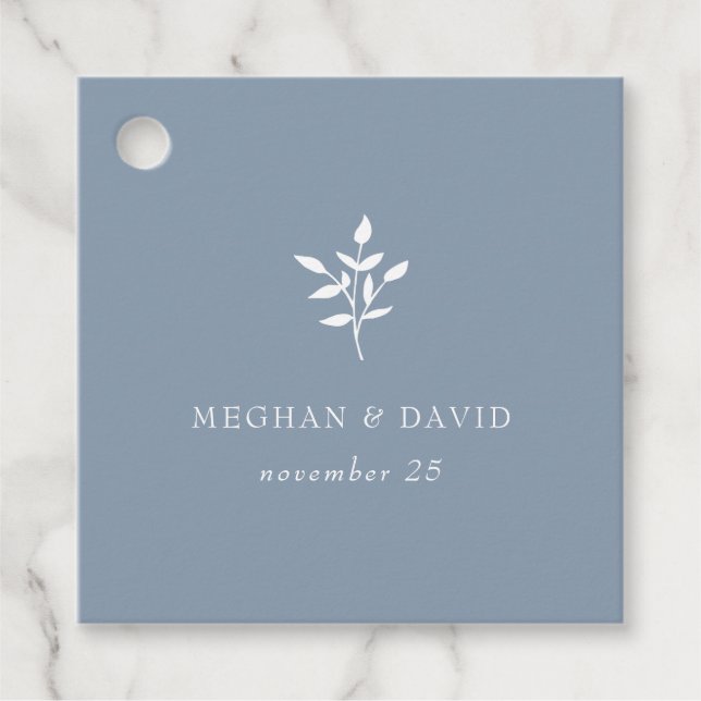 Dusty Blue Simple Modern Botanical Wedding Geschenkanhänger (Vorderseite)