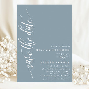 Dusty Blue Simple Modern Script Save the Date