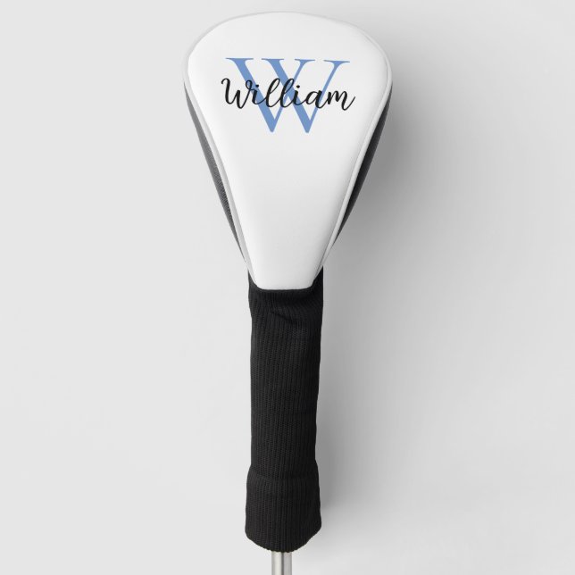 Dusty Blue Simple Monogram Name Personalisiert Golf Headcover (Vorderseite)