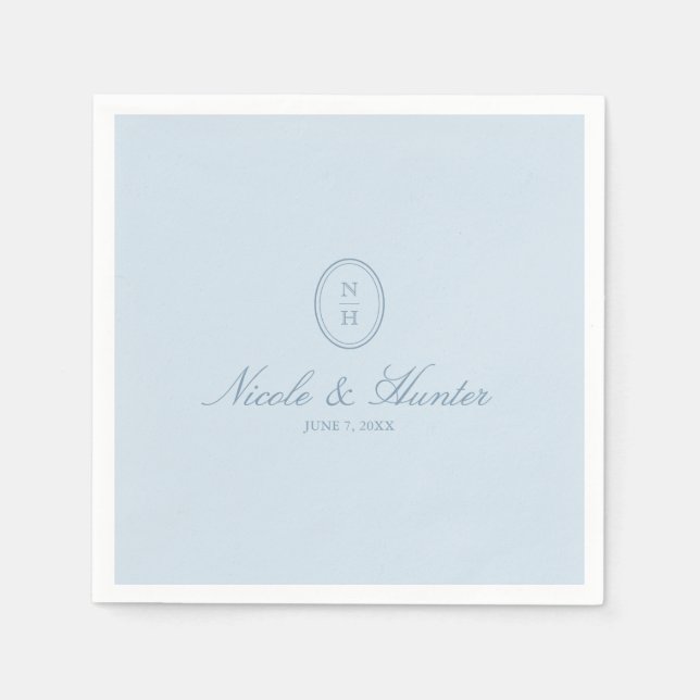 Dusty Blue Simple Monogram Wedding Crest  Serviette (Vorderseite)