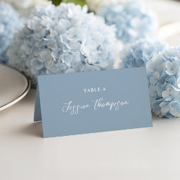 Dusty Blue Simple Script Elegant Wedding Platzkarte