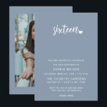 Dusty Blue Simple Script Sweet 16 Birthday Foto Einladung<br><div class="desc">Dusty Blue Simple Minimalistisch Script Sweet 16 Birthday Foto Einladung</div>