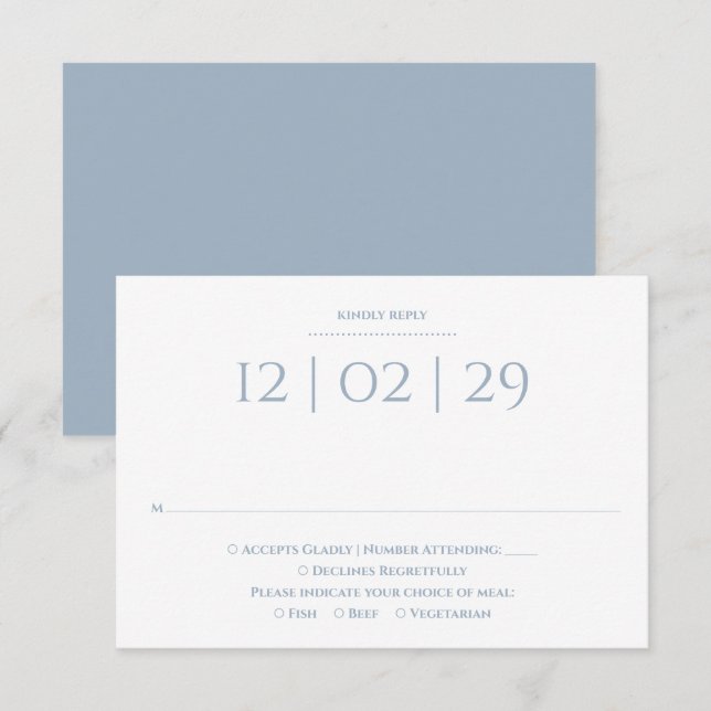 Dusty Blue Simple Special Date Wedding RSVP Karte (Vorne/Hinten)