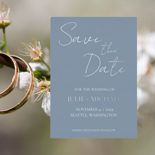 Dusty Blue Simple Style Wedding Save the Date Folieneinladung (In Situ Wedding)