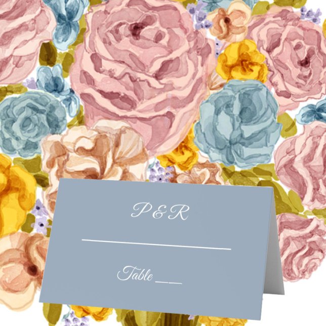 Dusty Blue Simple Stylized Script Wedding Platzkarte (In Situ Wedding)