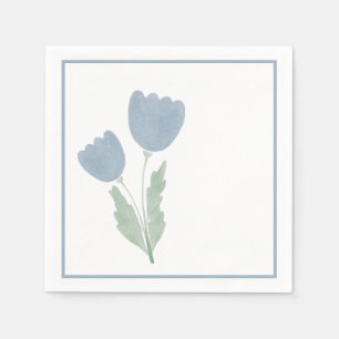 Dusty Blue Simple Watercolor Floral Serviette
