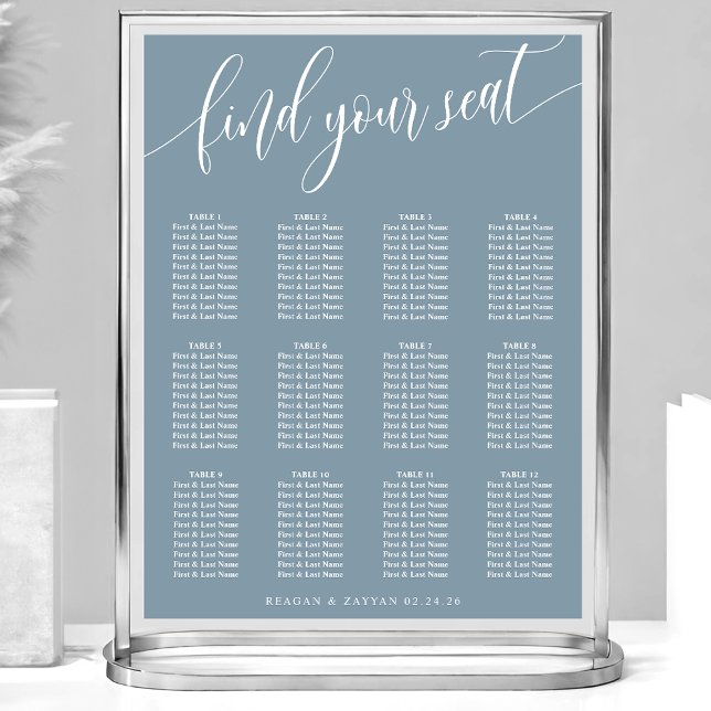 Dusty Blue Simple Wedding Seating Chart Poster (Von Creator hochgeladen)