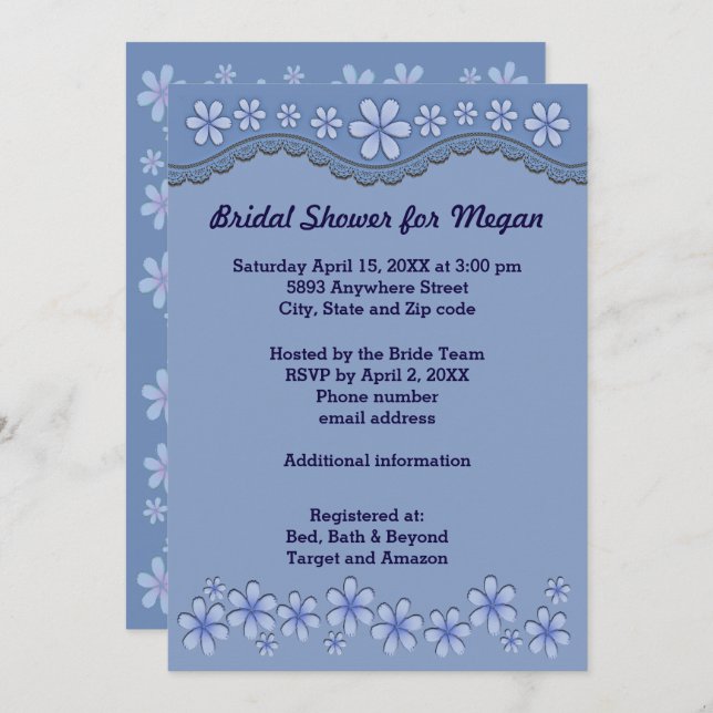 Dusty Blue Six Petal Blume Brautparty laden Einladung (Vorne/Hinten)