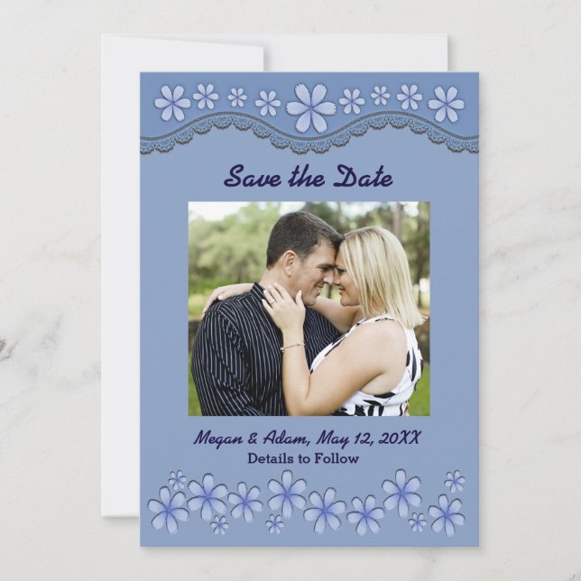 Dusty Blue Six Petal Blume Save the Date Karte (Vorderseite)