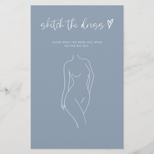 Dusty Blue Sketch The Dress Brautparty Game (Vorderseite)