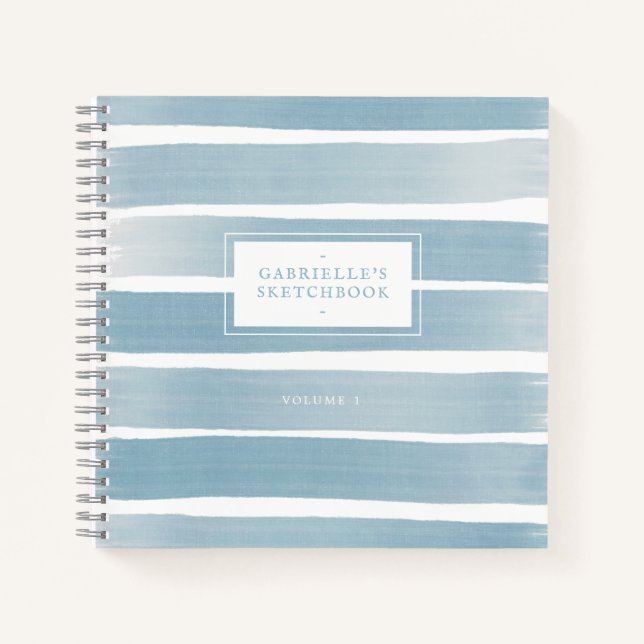 Dusty Blue Sketchbook Abstrakt Stripes Individuell Notizbuch (Vorderseite)