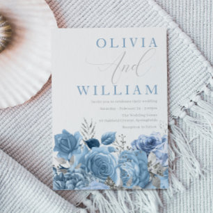 Dusty Blue Sky Blue Floral Wedding Einladung