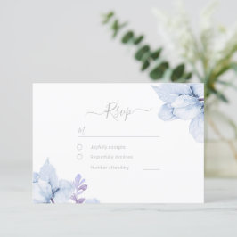 Dusty Blue Sky Blue Watercolor Floral Wedding RSVP Karte
