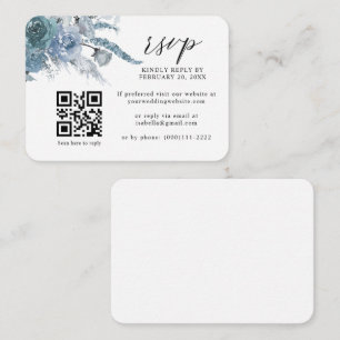 Dusty Blue Slate Boho Floral QR Code Wedding RSVP Begleitkarte