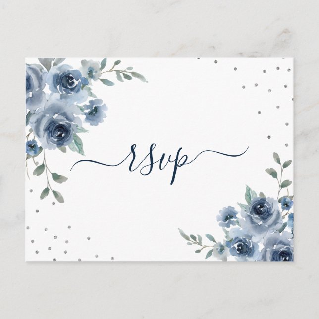 Dusty Blue Slate Floral Botanischer Chic Hochzeit  Postkarte (Vorderseite)