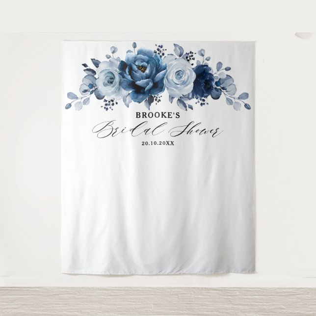 Dusty Blue Slate Navy Botanical Bridal Shower      Wandteppich (Vorderseite)
