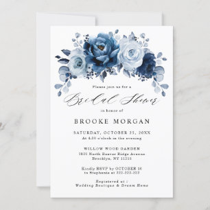 Dusty Blue Slate Navy Botanisches Brautparty Einladung