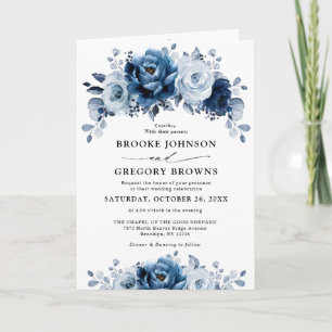 Dusty Blue Slate Navy Floral Botanical Wedding Einladung