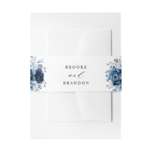 Dusty Blue Slate Navy Floral Botanical Wedding Einladungsbanderole
