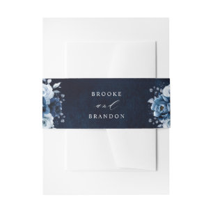 Dusty Blue Slate Navy Floral Botanical Wedding Inv Einladungsbanderole