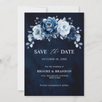Dusty Blue Slate Navy Floral Botanical Wedding Sav