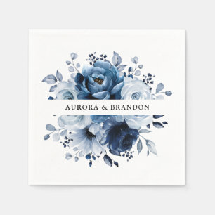 Dusty Blue Slate Navy Floral Botanical Wedding Serviette