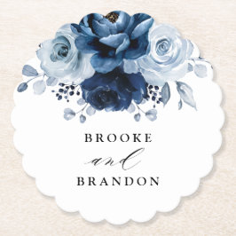 Dusty Blue Slate Navy Floral Botanical Wedding Untersetzer