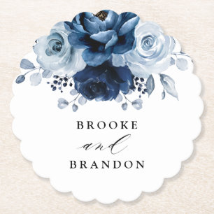 Dusty Blue Slate Navy Floral Botanical Wedding Untersetzer
