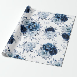 Dusty Blue Slate Navy Floral Botanical Wedding Wra Geschenkpapier